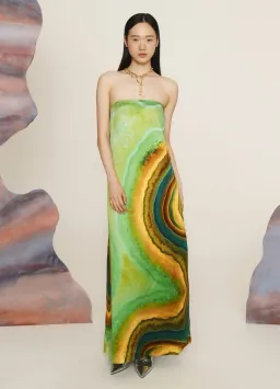 Alémais Iris Maxi Strapless Gown Green Print Size 16 for rent on The Volte - image 1