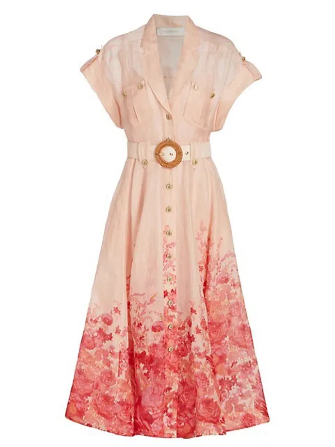 Zimmermann High Tide Midi Shirtdress Pink Ikat Floral Size 2 / AU 12 for rent on The Volte - main image