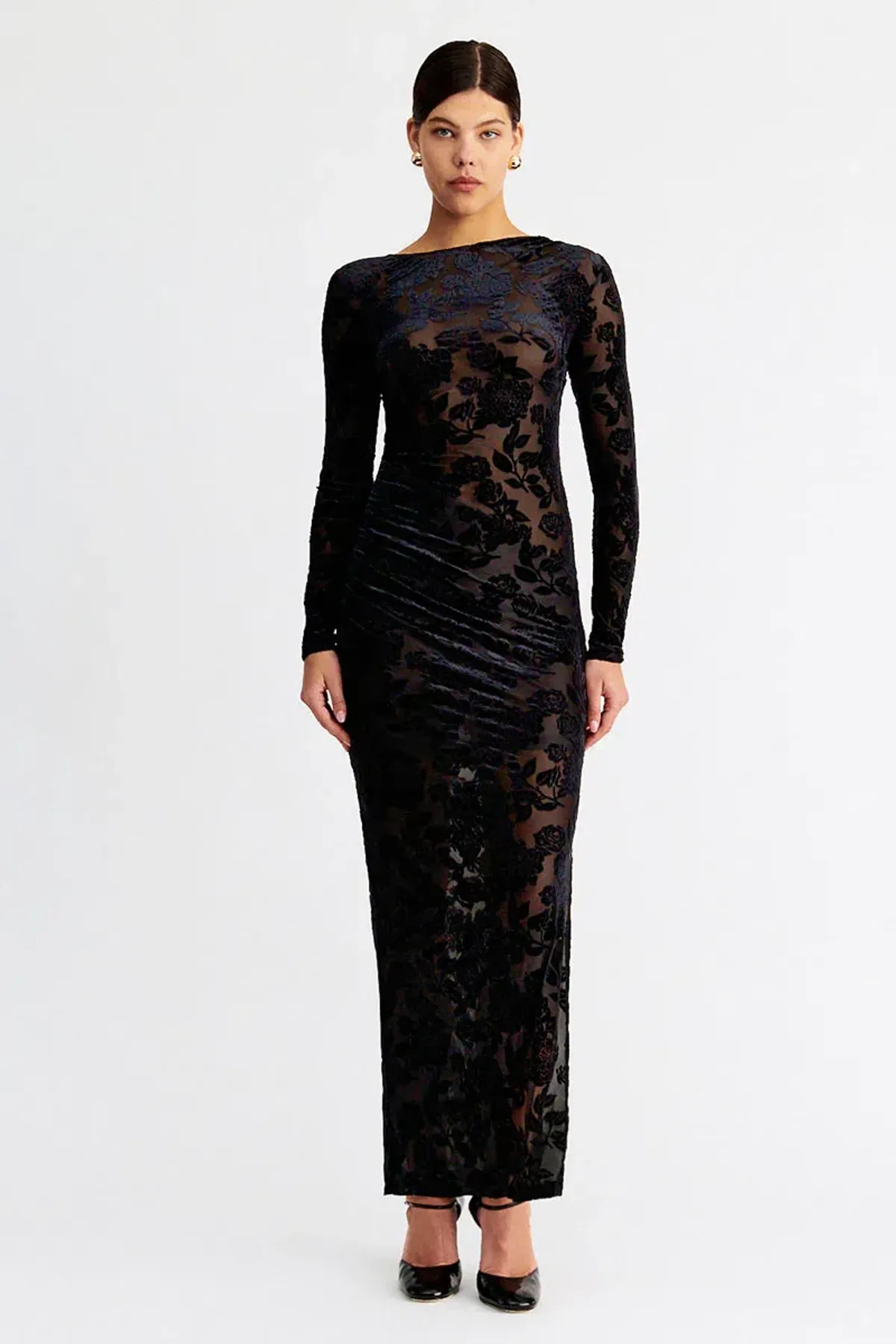 Suboo Helena Long Sleeve Ruched Maxi Black Size 8 - Image 1