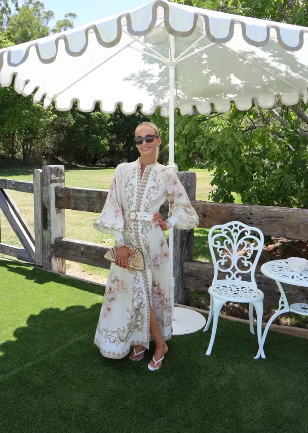 Zimmernmann Hypnotic Buttoned Midi Dress Cream Peony for rent on The Volte - main image