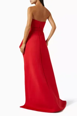Badgley Mischka Strapless Elongated Peplum Gown in Scuba Red Size US 8 / AU 12 for rent on The Volte - image 2