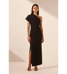 Shona Joy Beau Asymmetrical Midi Dress Black Size 12 for rent on The Volte - image 1