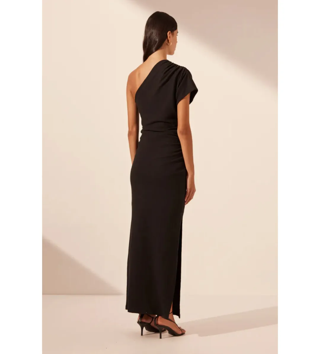 Shona Joy Beau Asymmetrical Midi Dress Black Size 12 for rent on The Volte - main image