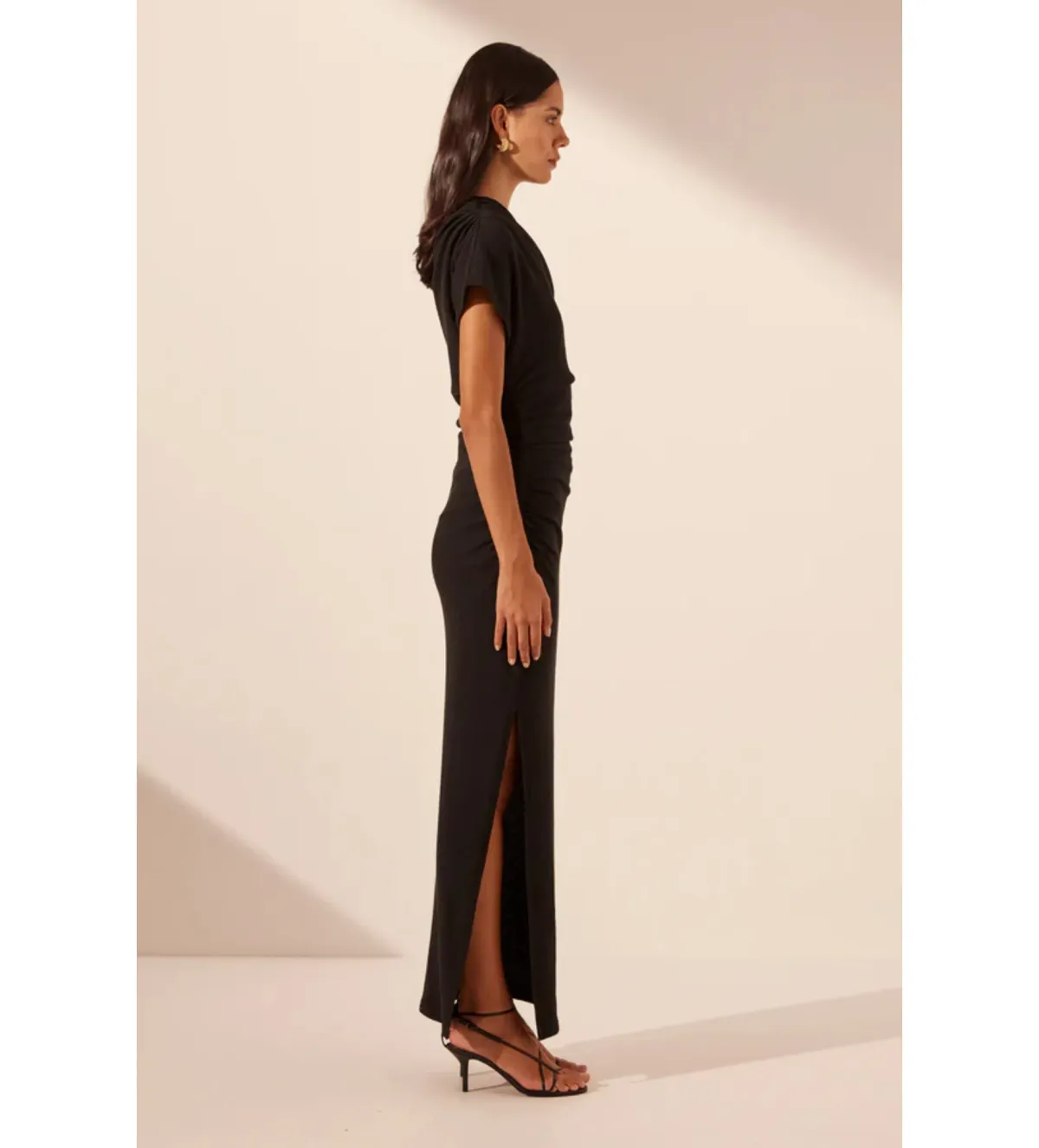 Shona Joy Beau Asymmetrical Midi Dress Black Size 12 - Image 4