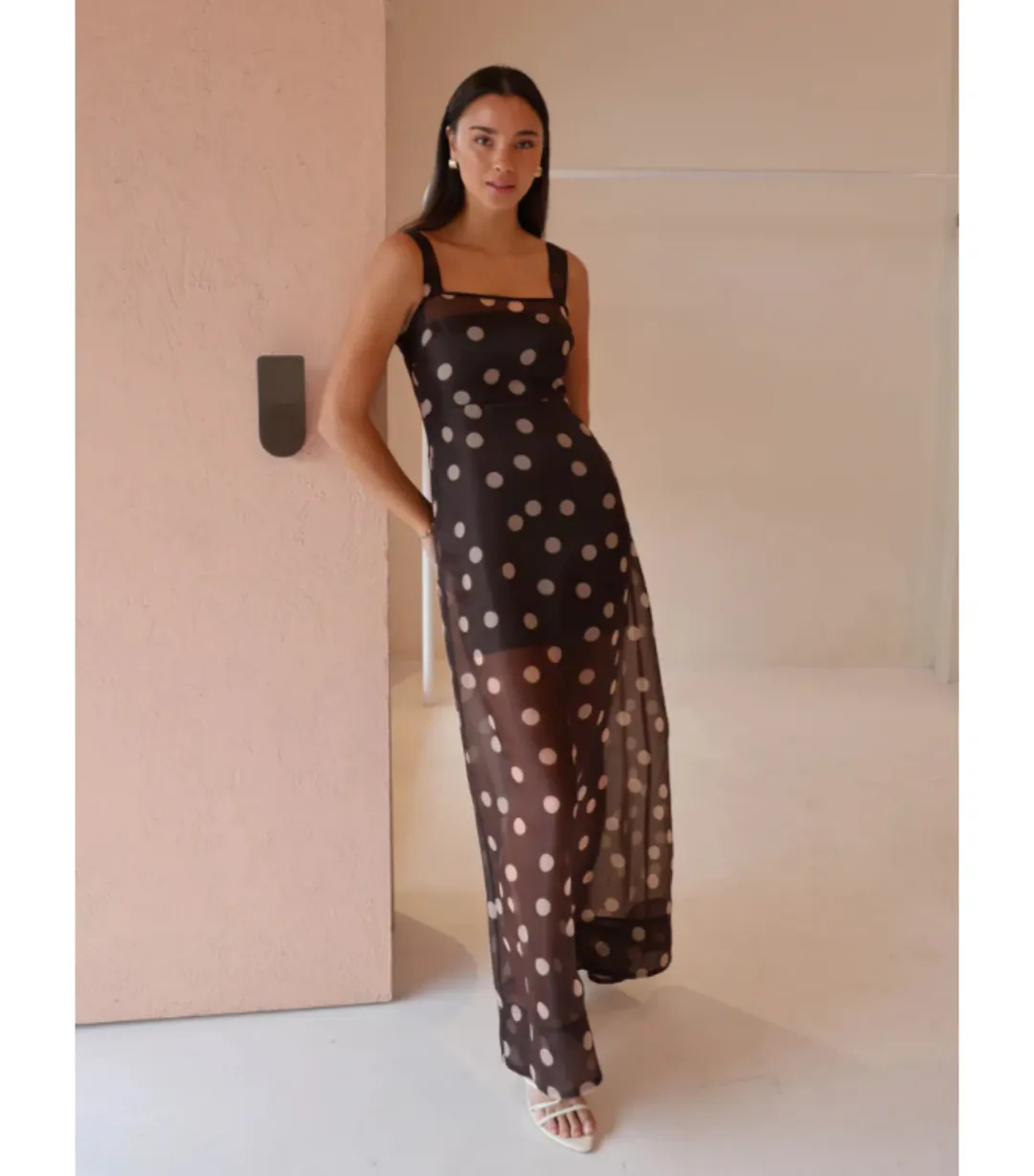 By Nicola Goldie Maxi Dress Chocolate Polka Size AU 8 for rent on The Volte - main image