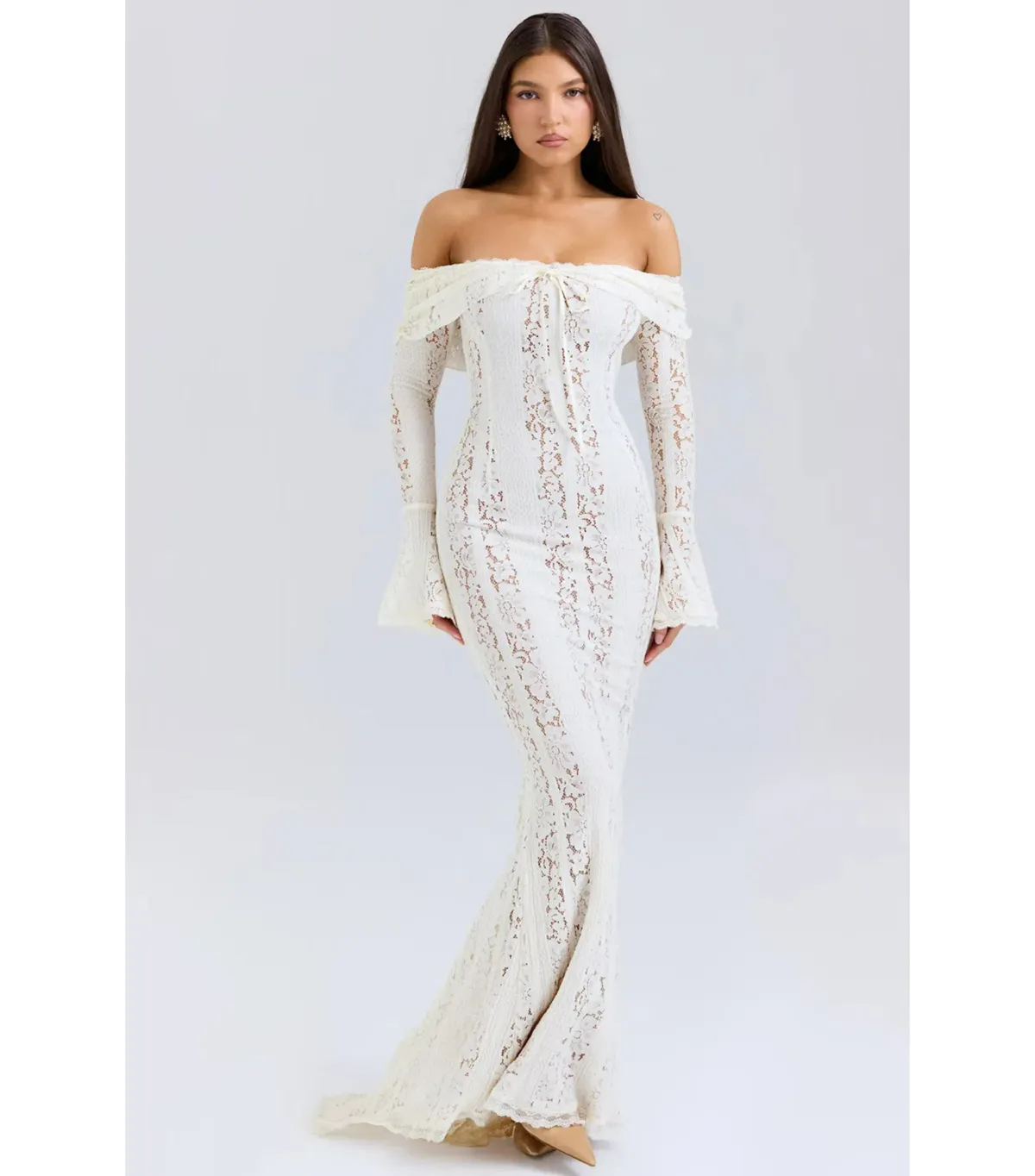 House of CB Belle Floral Lace Off Shoulder Maxi Dress Vintage Cream Size M / AU 10 - Image 1