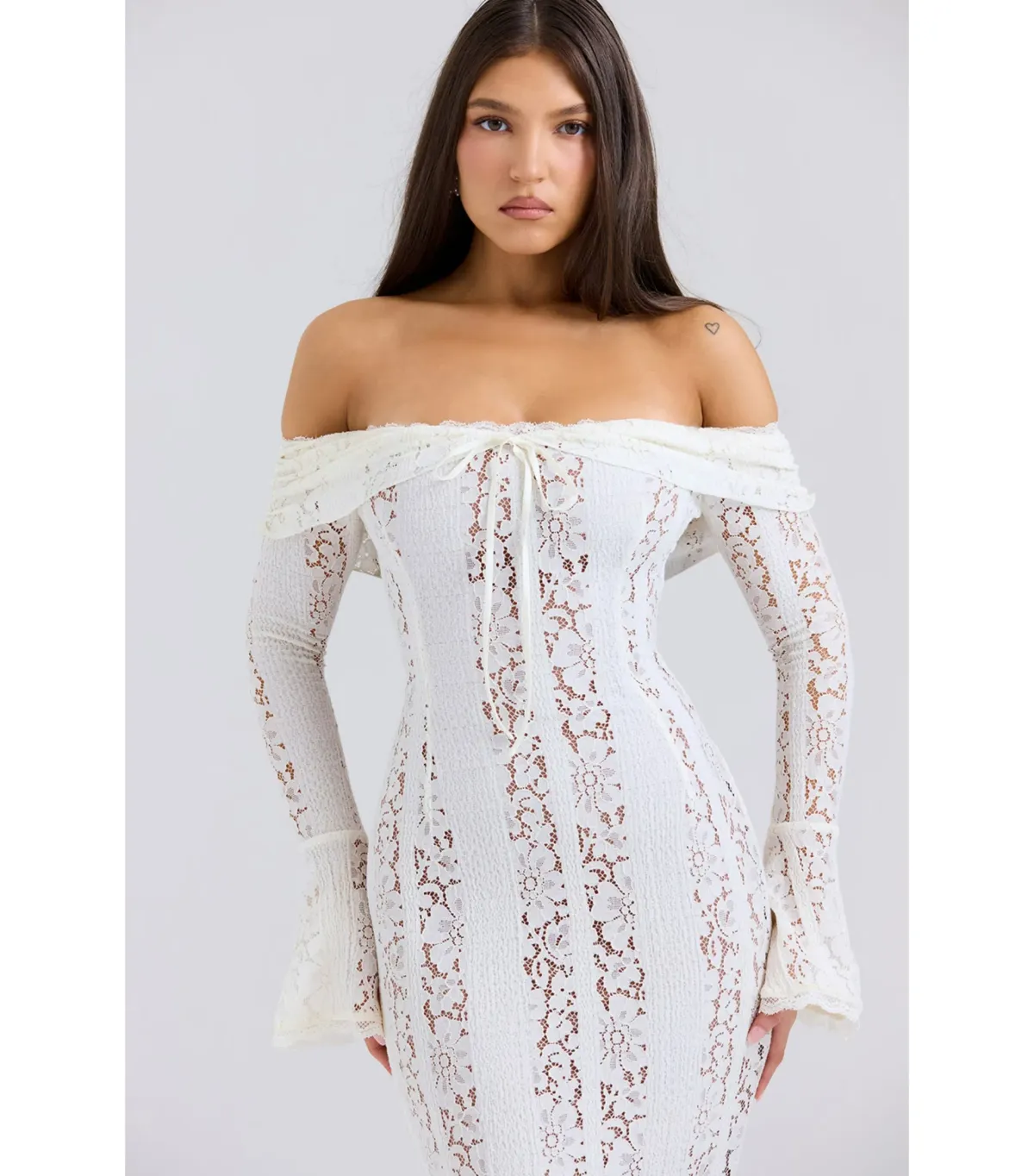 House of CB Belle Floral Lace Off Shoulder Maxi Dress Vintage Cream Size M / AU 10 - Image 2