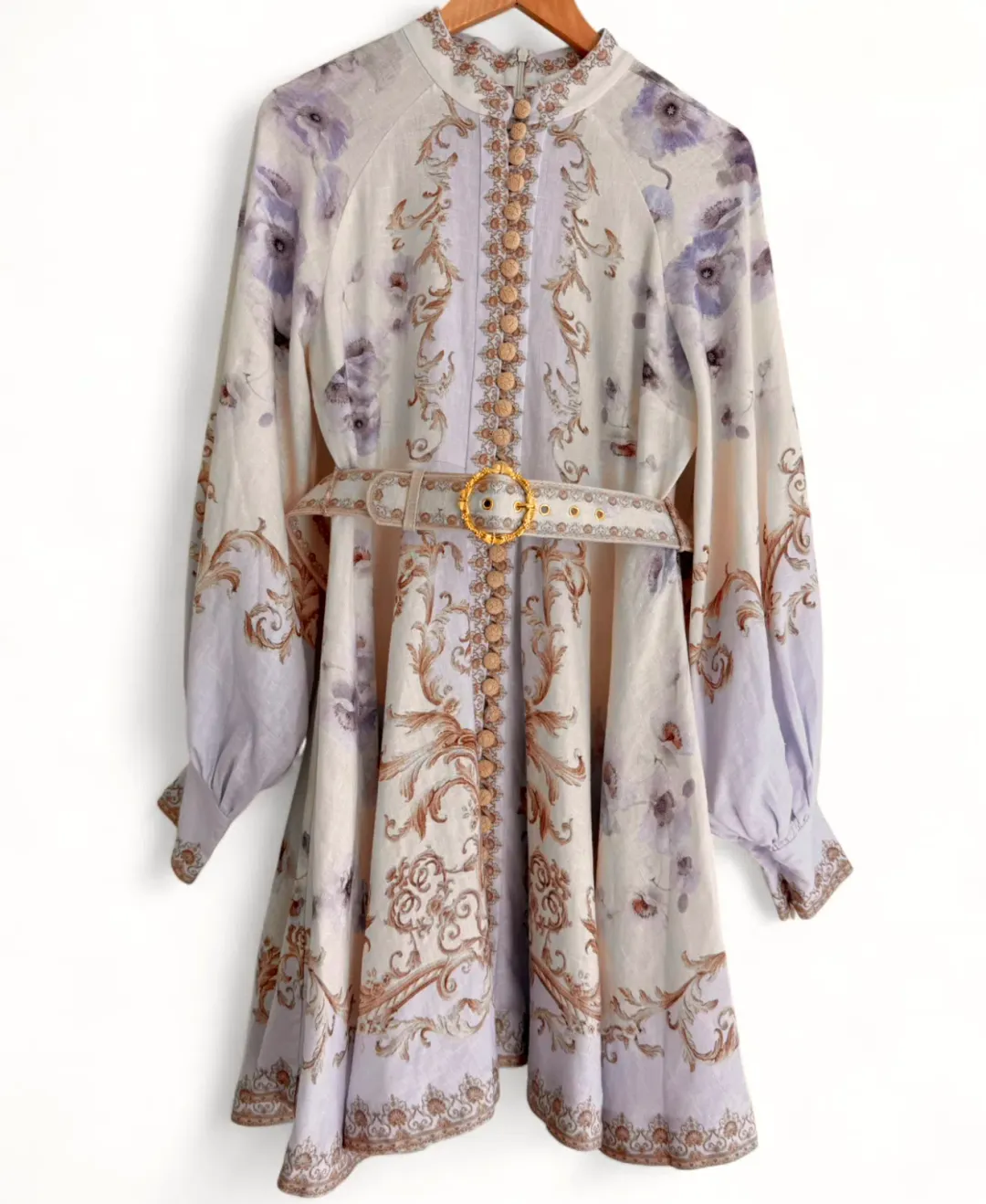 Zimmermann Hypnotic Buttoned Mini Dress in Blue Floral Size AU 14 for rent on The Volte - main image