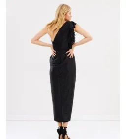 Shona Joy Cassis One-Shoulder Bustier Draped Midi Dress Black Size AU 6 for rent on The Volte - image 3