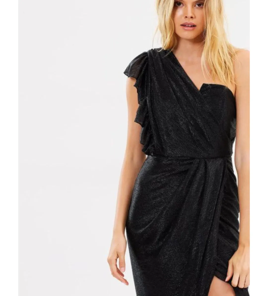 Shona Joy Cassis One-Shoulder Bustier Draped Midi Dress Black Size AU 6 for rent on The Volte - main image