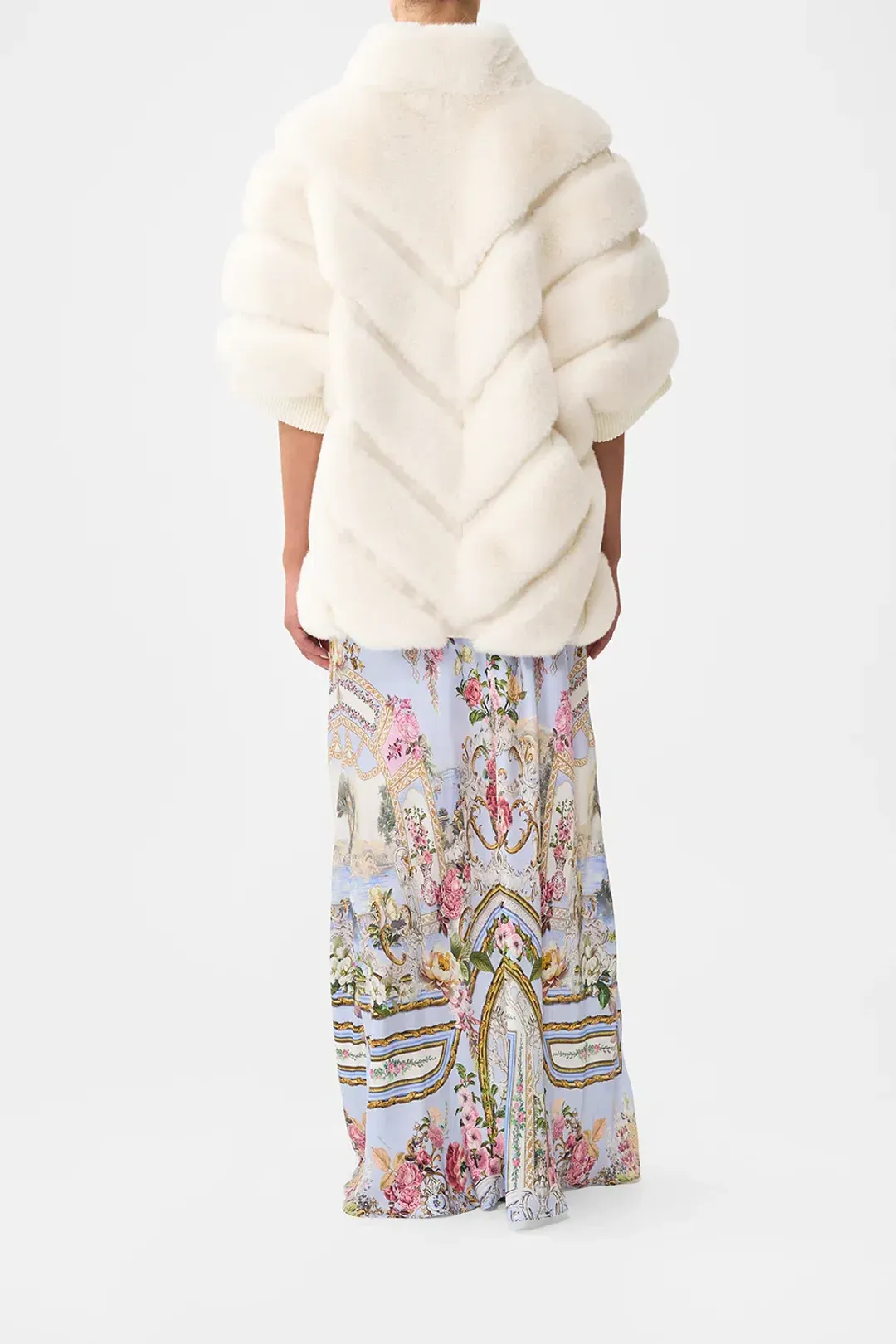 Camilla Tiled Time Faux Fur Short Sleeve Slouch Jacket White (M/L-AU12/14) for rent on The Volte - main image