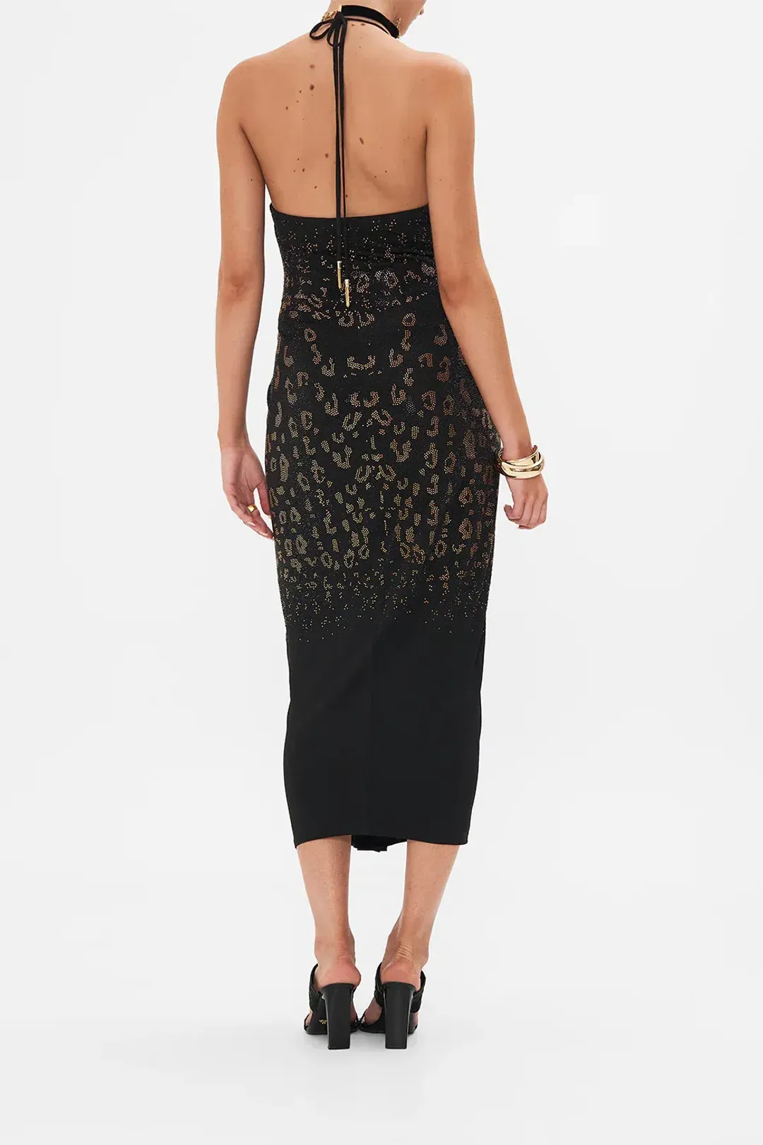 Camilla Mosaic Muse V Neck Gathered Jersey Dress Midi Black (XL/AU16) for rent on The Volte - main image