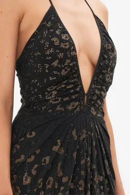Camilla Mosaic Muse V Neck Gathered Jersey Dress Midi Black (XL/AU16) for rent on The Volte - image 6