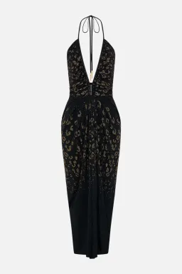 Camilla Mosaic Muse V Neck Gathered Jersey Dress Midi Black (XL/AU16) for rent on The Volte - image 3