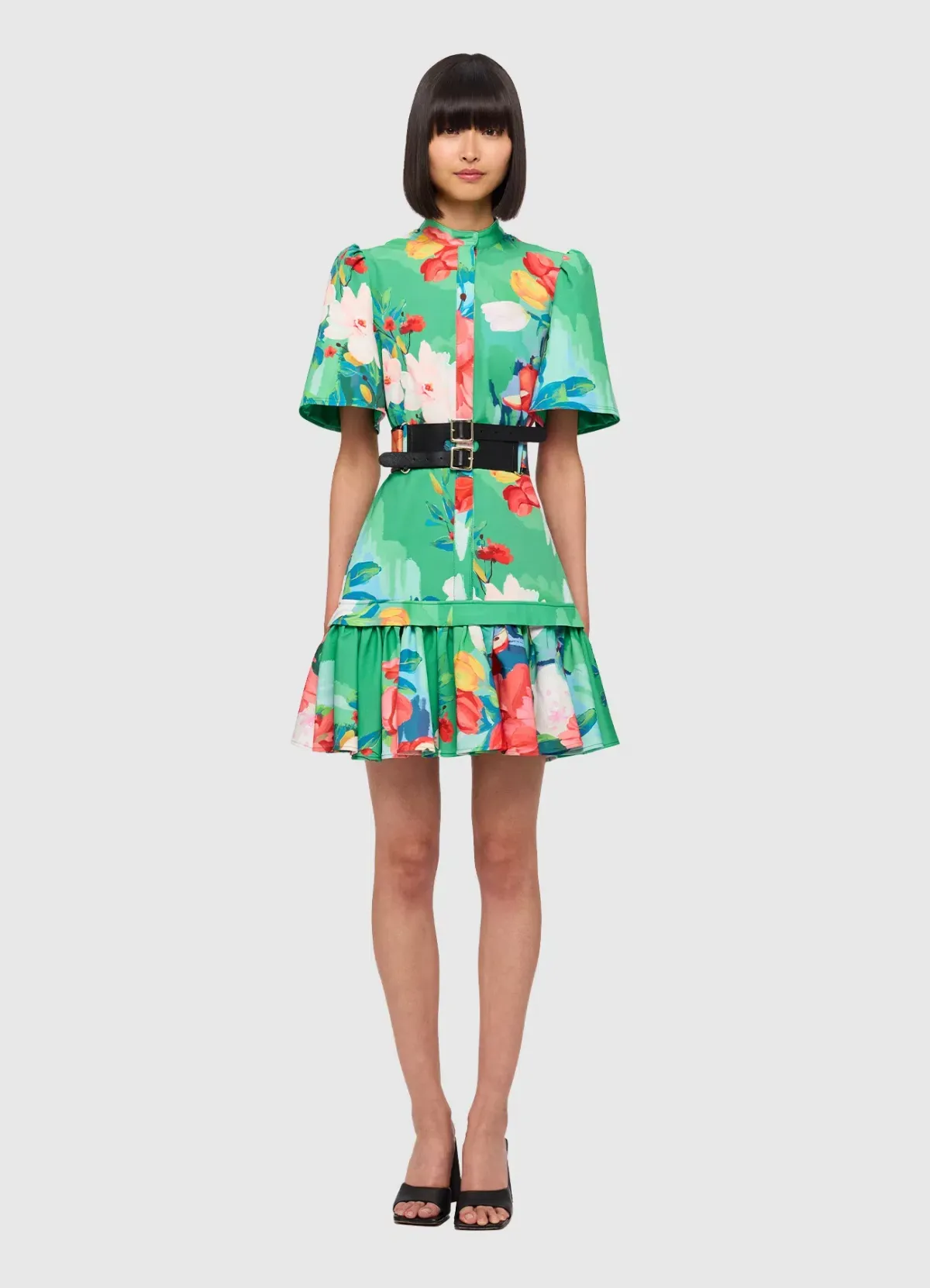 Leo Lin Florescence Shirt Mini Dress Lily Pad Green Size AU 12 for rent on The Volte - main image