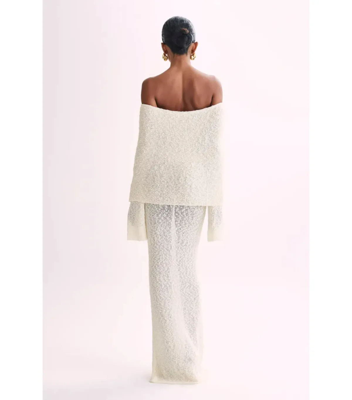 Meshki Marisol Off Shoulder Boucle Maxi Dress in Ivory Size XS / AU 6 - Image 4
