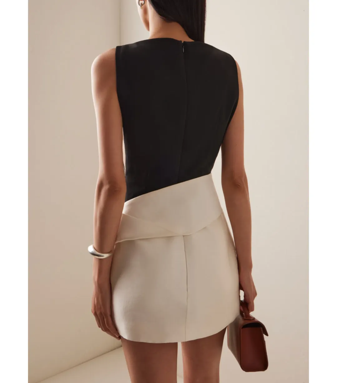 Rachel Gilbert Rikki Foldover Stretch-crepe Mini Dress in Black/White Size AU12 for rent on The Volte - main image