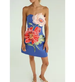 Leo Lin Rosario Applique Floral Bustier Mini Dress in Lapis Size 10 for rent on The Volte - image 3