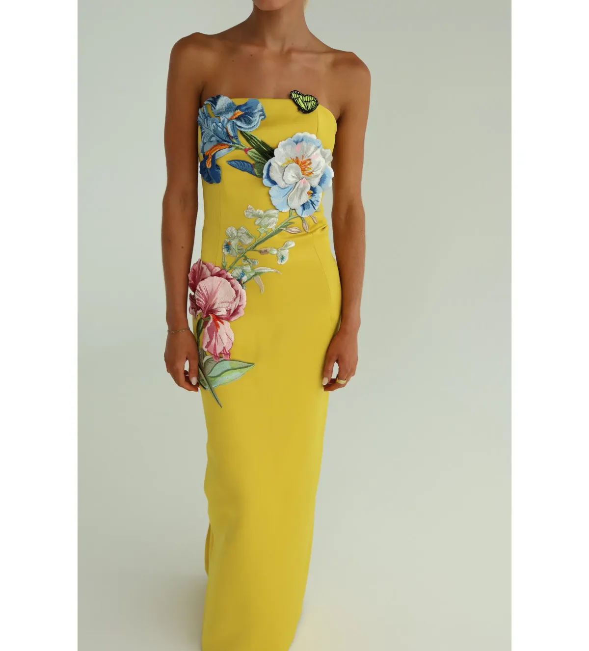 Leo Lin Rayna Applique Floral Bustier Maxi Dress Mustard Size AU 10 - Image 4