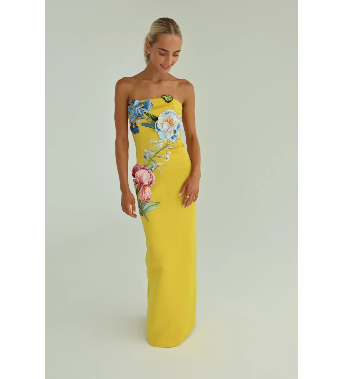 Leo Lin Rayna Applique Floral Bustier Maxi Dress Mustard Size AU 10 - Image 3