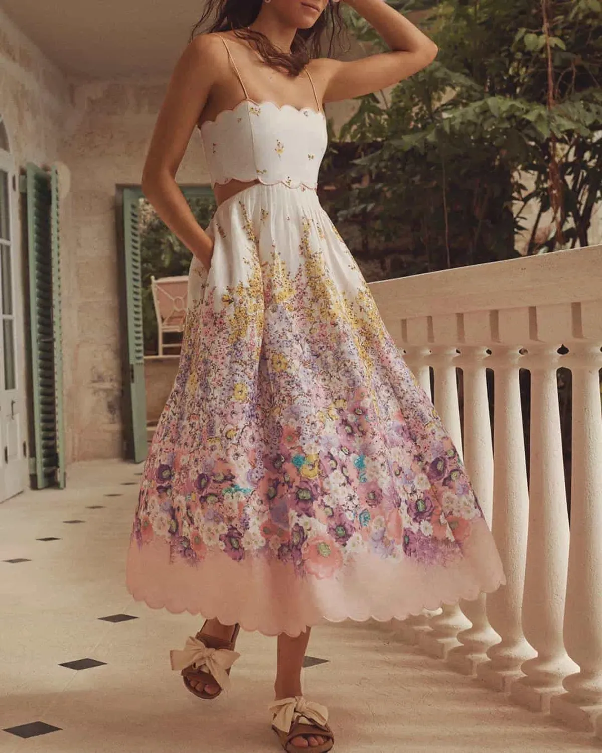 Zimmermann Jude Scallop Midi Dress Peach Gradient Floral Size 2 / AU 12 - Image 2