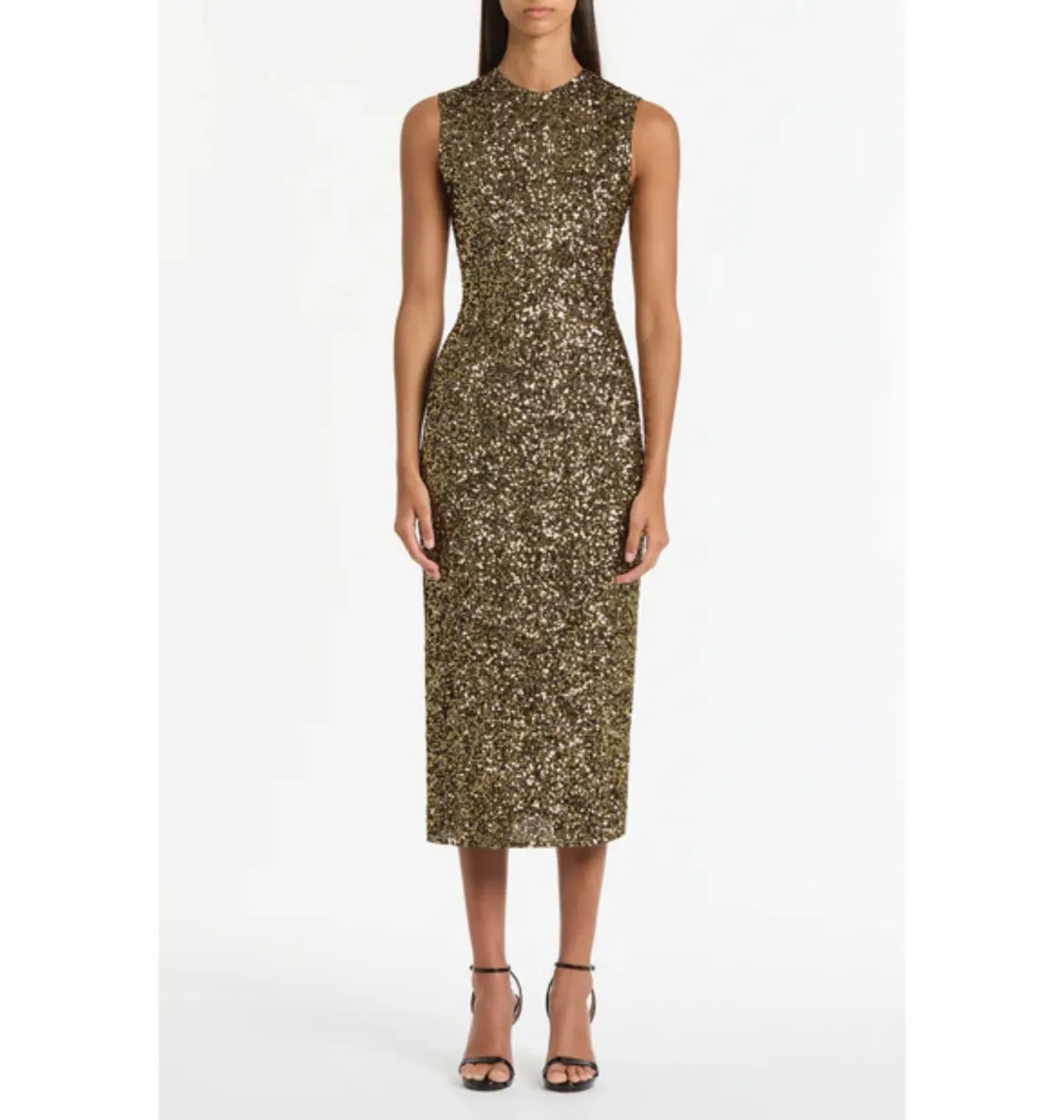 Carla Zampatti Bronze Crushed Sequin Midi Dress Gold Size 8 - Image 1