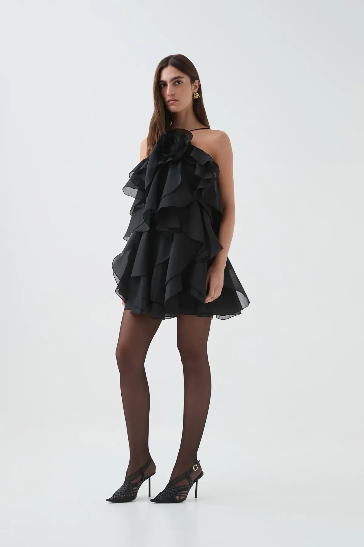 Aje Pandorea Layered Mini Dress Black Size 6 for rent on The Volte - main image