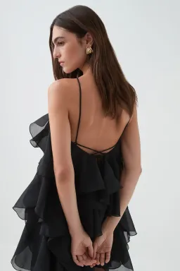 Aje Pandorea Layered Mini Dress Black Size 6 for rent on The Volte - image 3