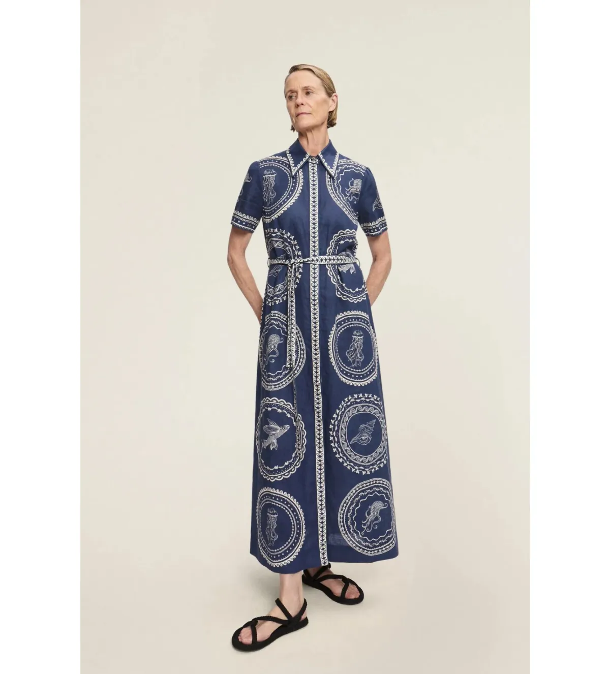 Alemais Oceane Linen Shirtdress in Navy Size AU 12 - Image 1