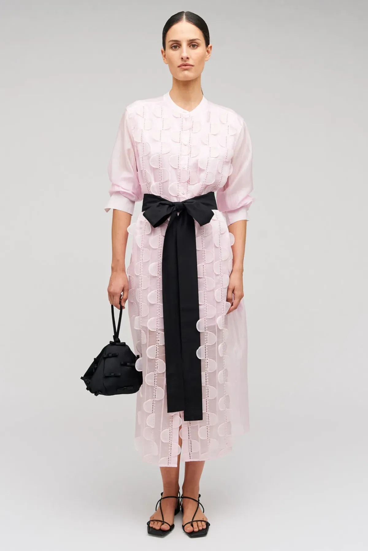 Oroton Scallop Lace Shirt Midi Long Sleeve Dress Pink Rose Size AU 16 - Image 1