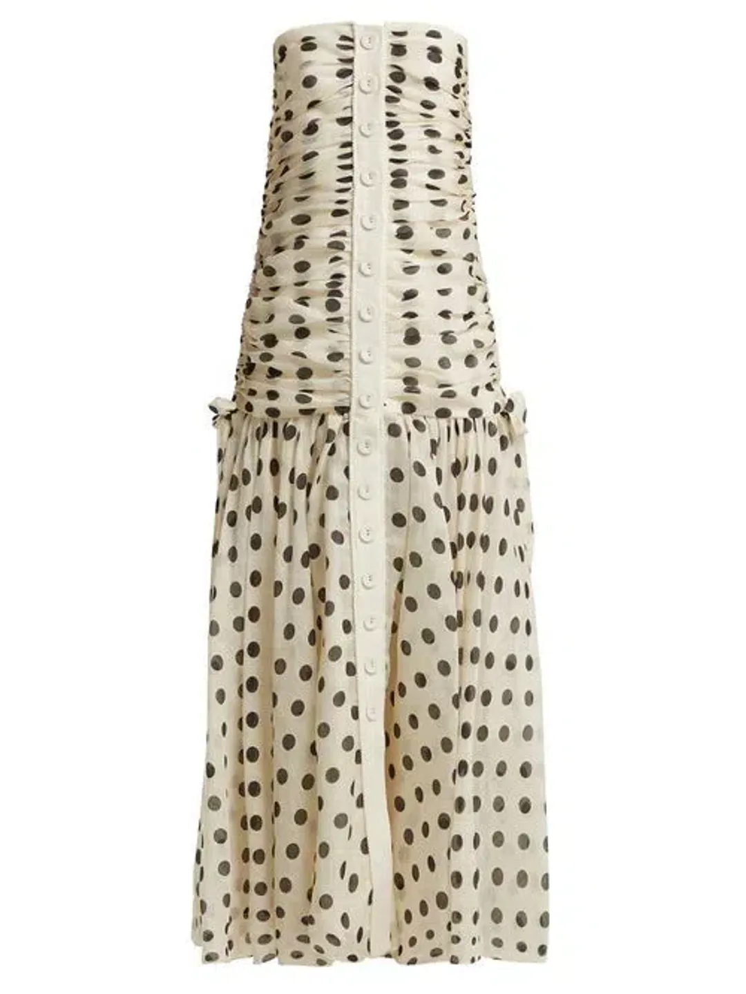 Zimmermann Corsage Ruched Polka-dot Linen-blend Maxi Dress Print Size 1 / Size AU 6 for rent on The Volte - main image