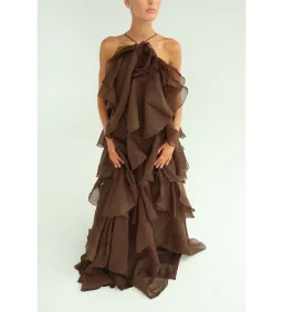 Aje Pandorea Layered Maxi Dress in Carob Brown Size AU 6 for rent on The Volte - image 3