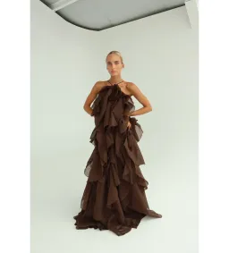 Aje Pandorea Layered Maxi Dress in Carob Brown Size AU 6 for rent on The Volte - image 2