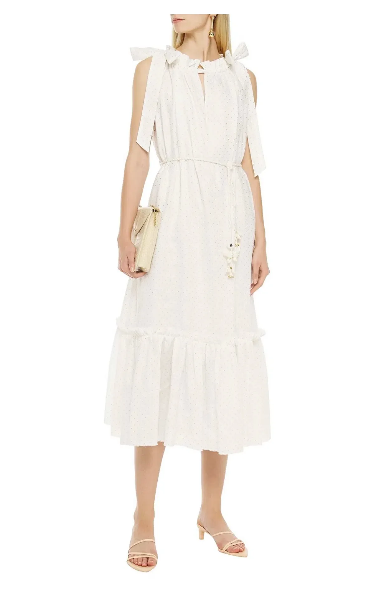 Zimmermann Zinnia Metallic Polka Dot Linen Midi Dress Size AU 8 - Image 1