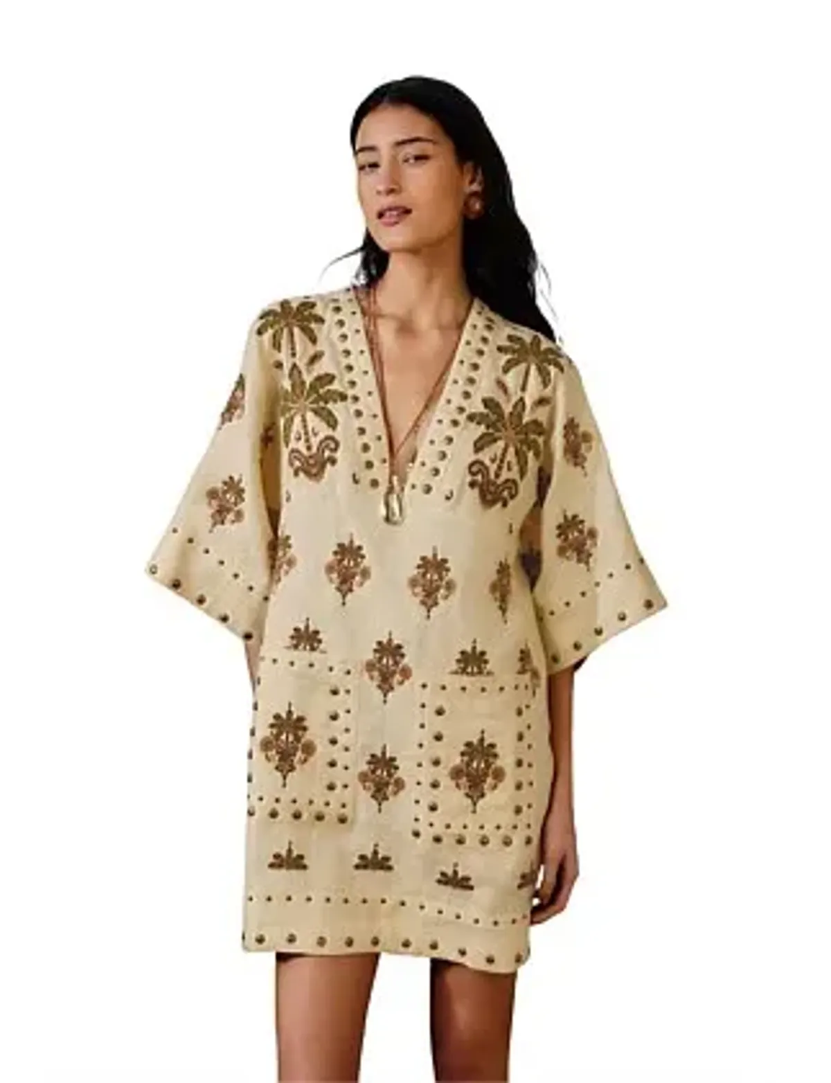 Farm Rio Coconut Tree Tapestry Mini Tunic Dress Size 14/M - Image 4