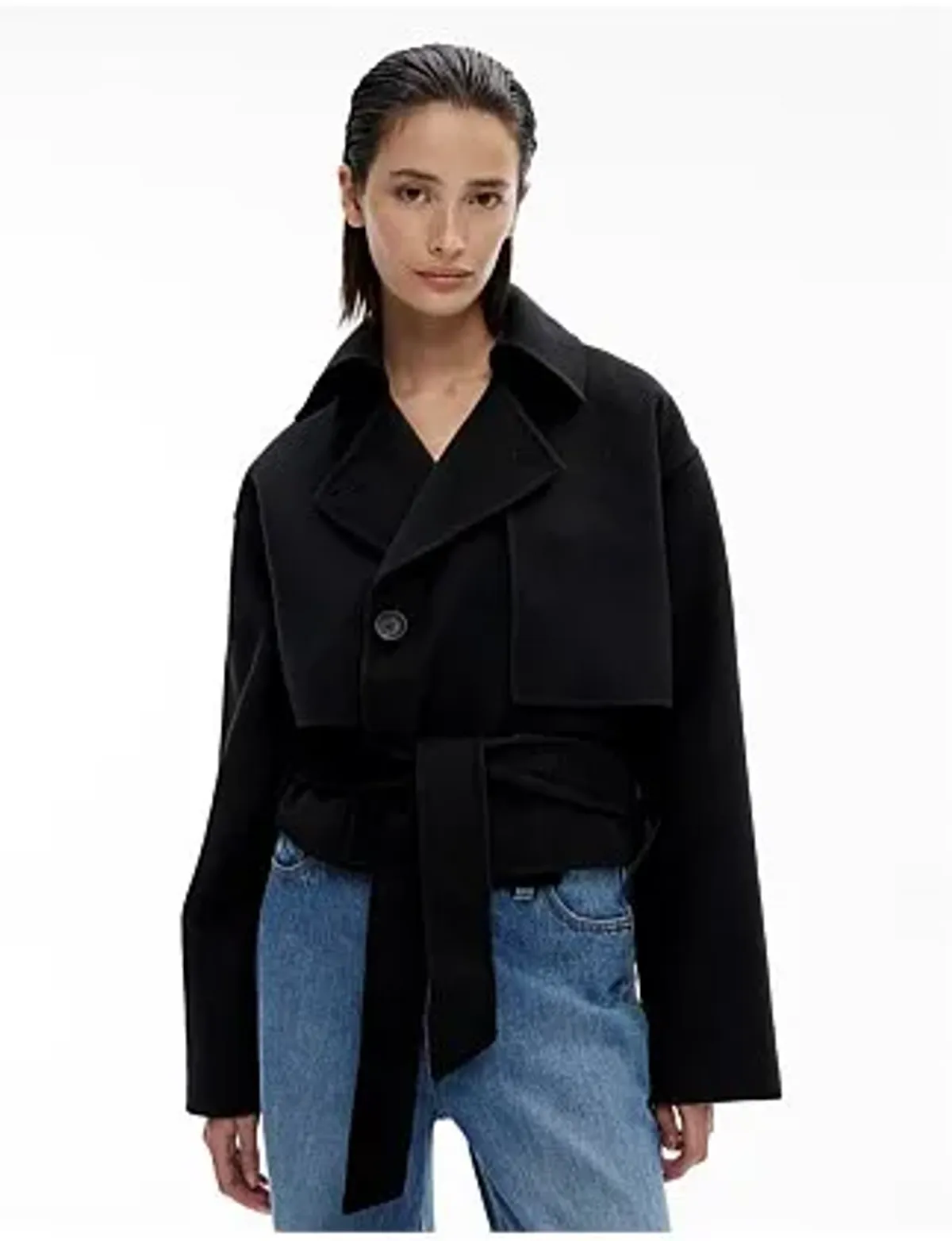 Witchery Relaxed Wool Blend Trench Coat Black Size 14 - Image 1