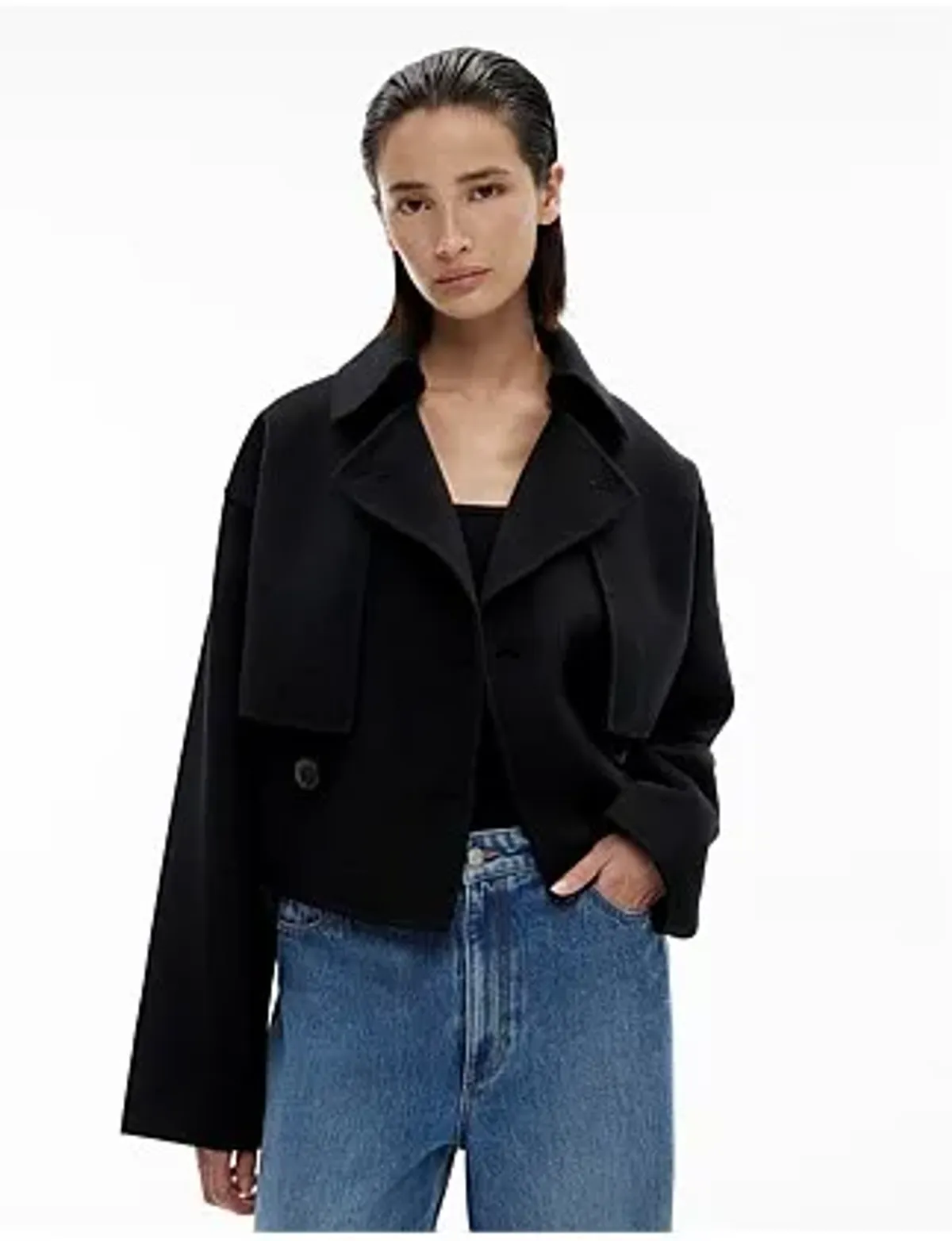Witchery Relaxed Wool Blend Trench Coat Black Size 14 - Image 5