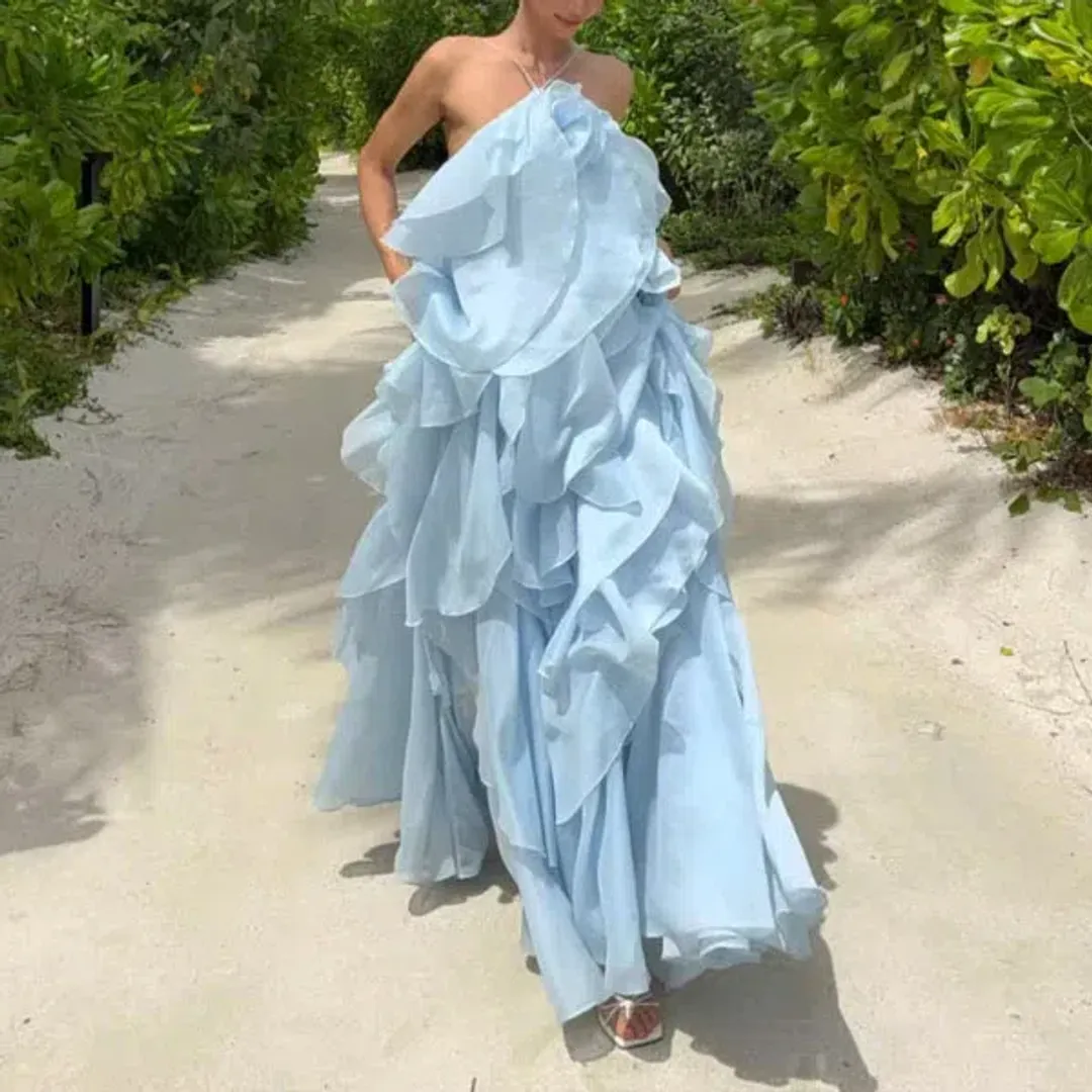 Aje Pandorea Layered Maxi Dress Blue Size 12 for rent on The Volte - main image