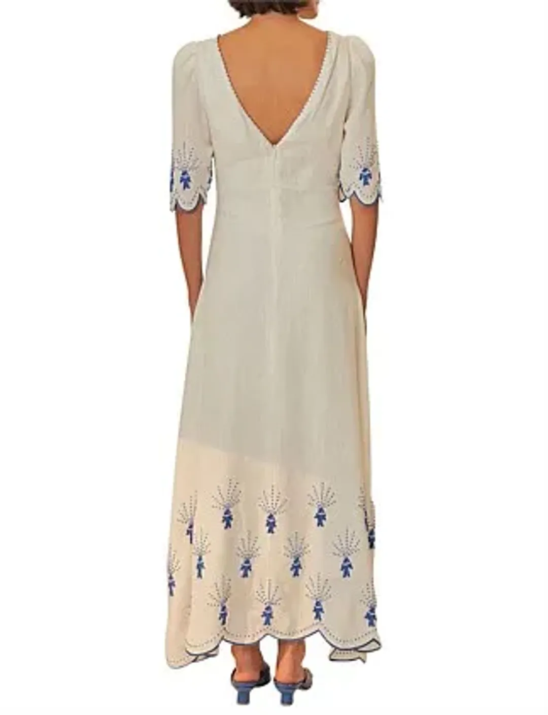Farm Rio Sea of Fish Embroidered Midi Dress Off-White Size 6/XS for rent on The Volte - main image
