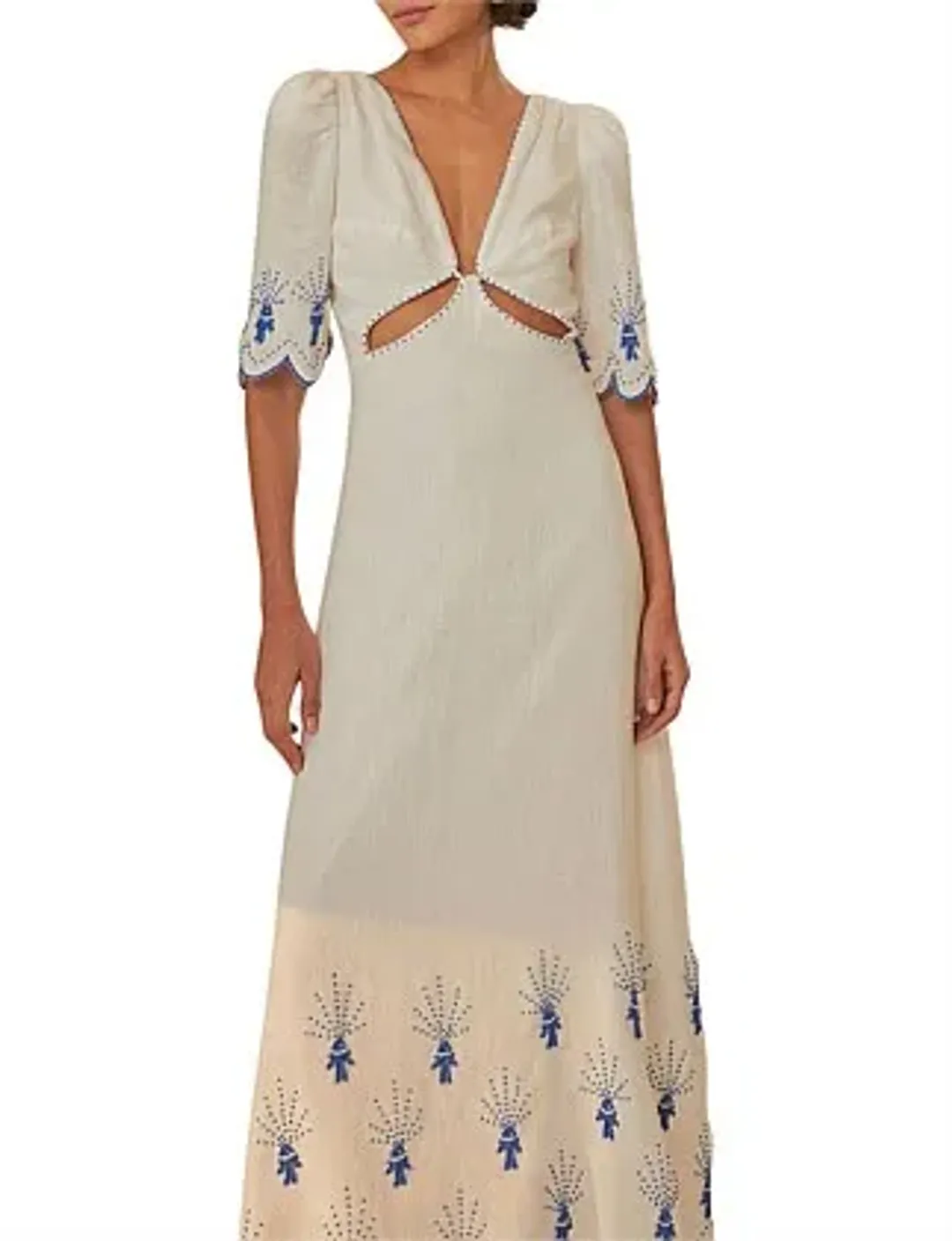 Farm Rio Sea of Fish Embroidered Midi Dress Off-White Size 6/XS for rent on The Volte - main image