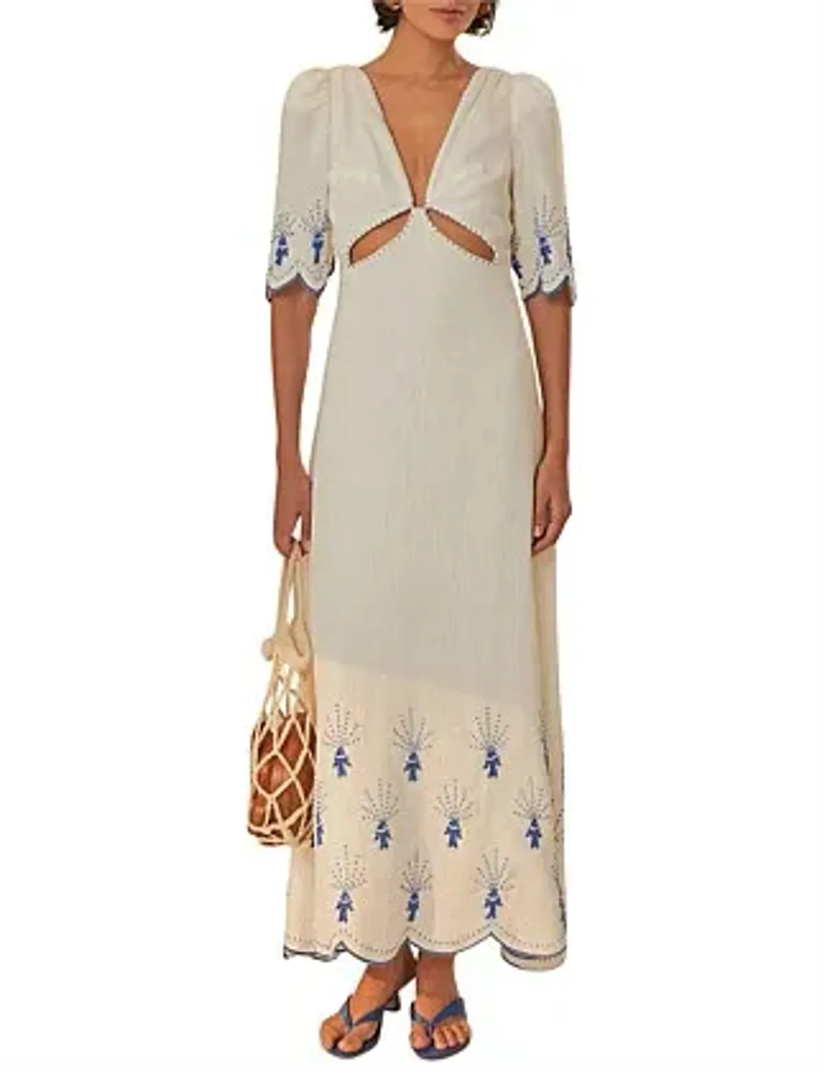 Farm Rio Sea of Fish Embroidered Midi Dress Off-White Size 6/XS - Image 1