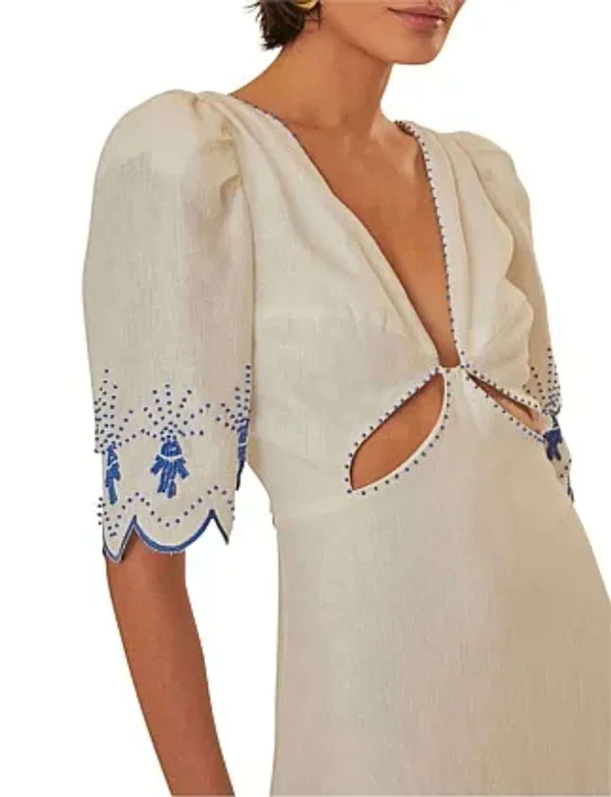 Farm Rio Sea of Fish Embroidered Midi Dress Off-White Size 6/XS - Image 4