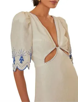 Farm Rio Sea of Fish Embroidered Midi Dress Off-White Size 6/XS for rent on The Volte - image 4