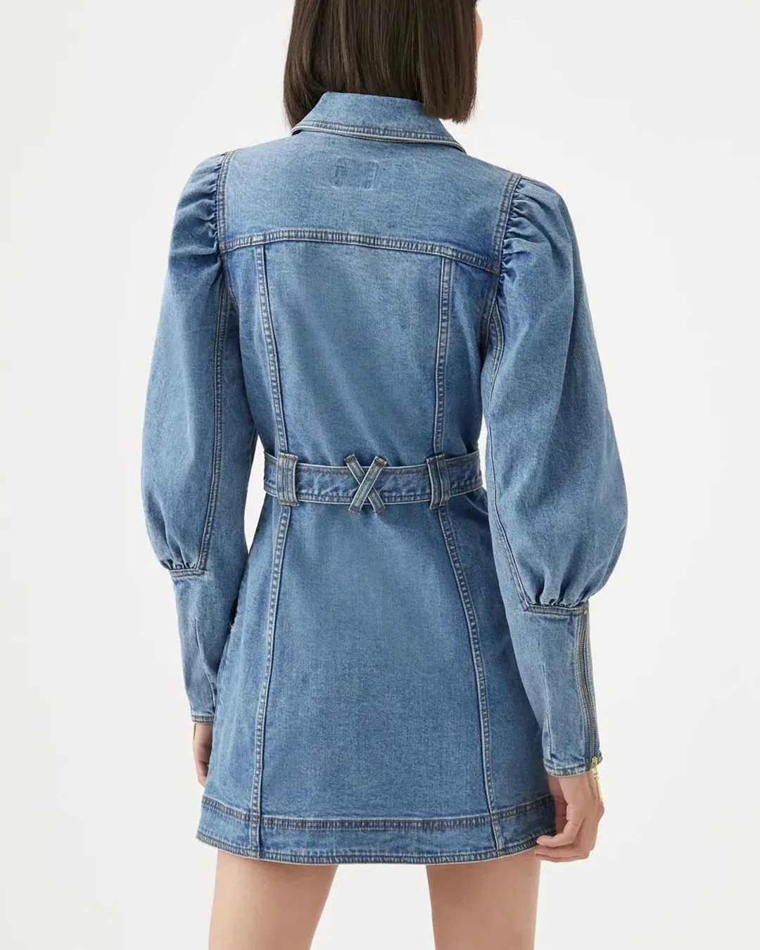 Aje Dione Long Sleeved Denim Mini Dress Blue Size 6 for rent on The Volte - main image