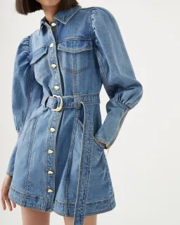 Aje Dione Long Sleeved Denim Mini Dress Blue Size 6 for rent on The Volte - image 2