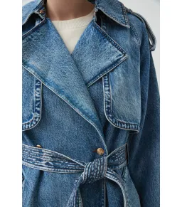 Aje Blues Denim Midi Trench Coat 80s Blue Wash Size M / AU 10 for rent on The Volte - image 5