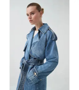 Aje Blues Denim Midi Trench Coat 80s Blue Wash Size M / AU 10 for rent on The Volte - image 4