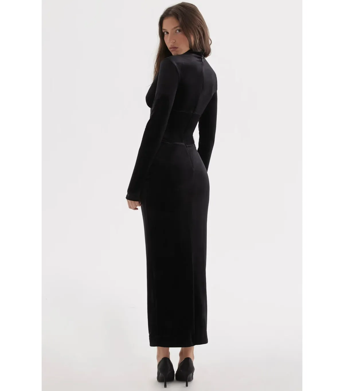 House of CB Arabella Corset Midi Dress Black Velvet Size AU 10 - Image 4