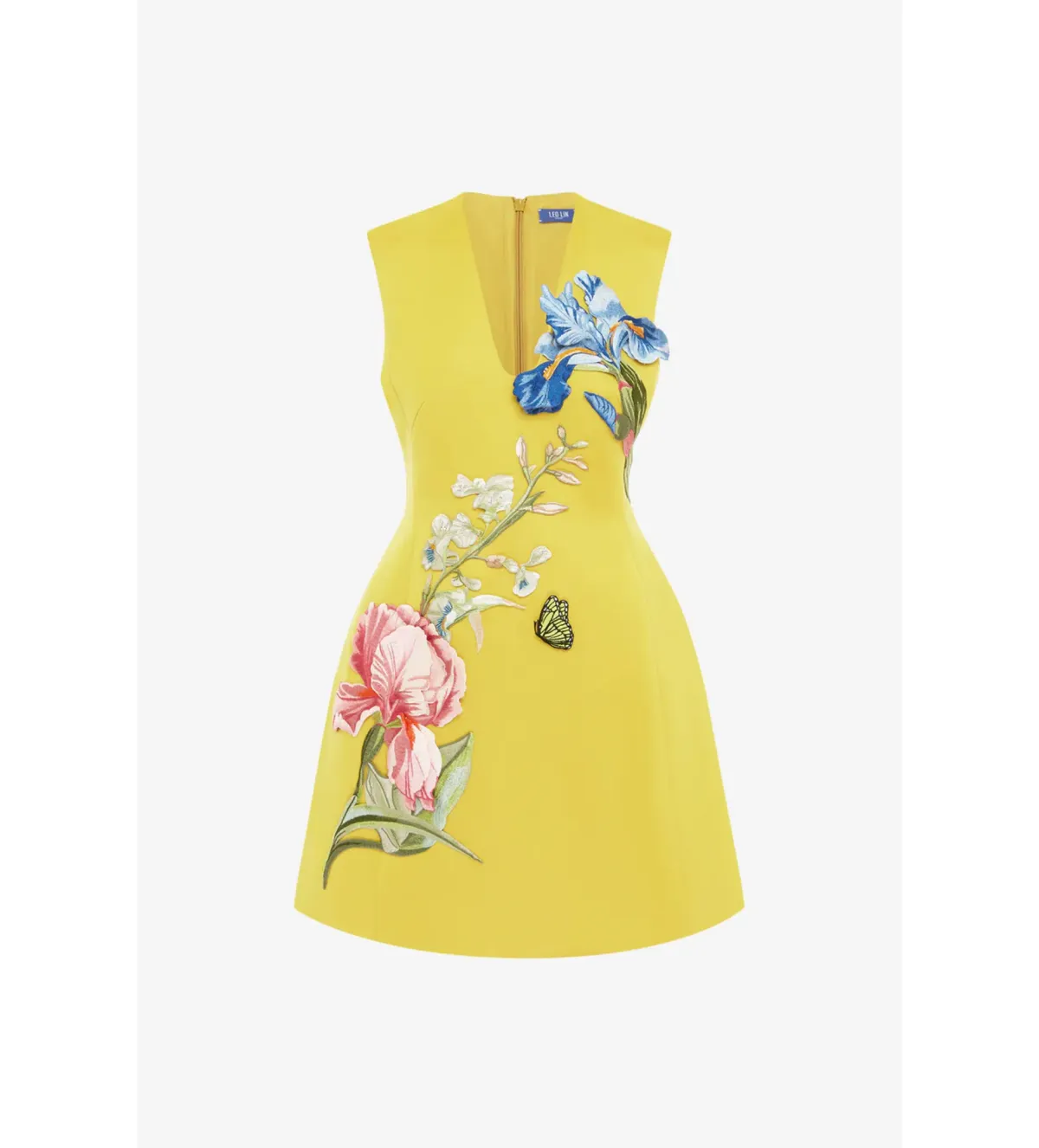 Leo Lin Bree V Neck Embroidery Mini Dress in Mustard Size 10 - Image 4