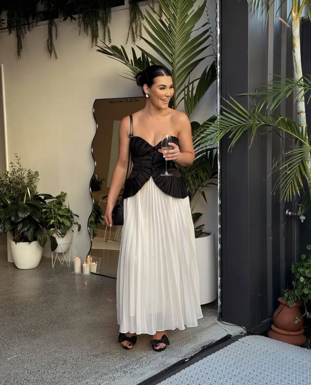 Sheike Strapless Soraya Maxi Dress in Black & Ivory Cream Size 8 for rent on The Volte - main image